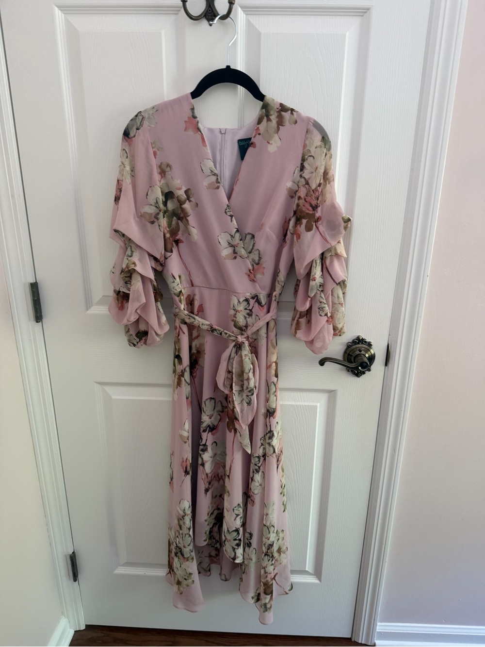 Gabby Skye Pink Floral Wrap Midi Dress